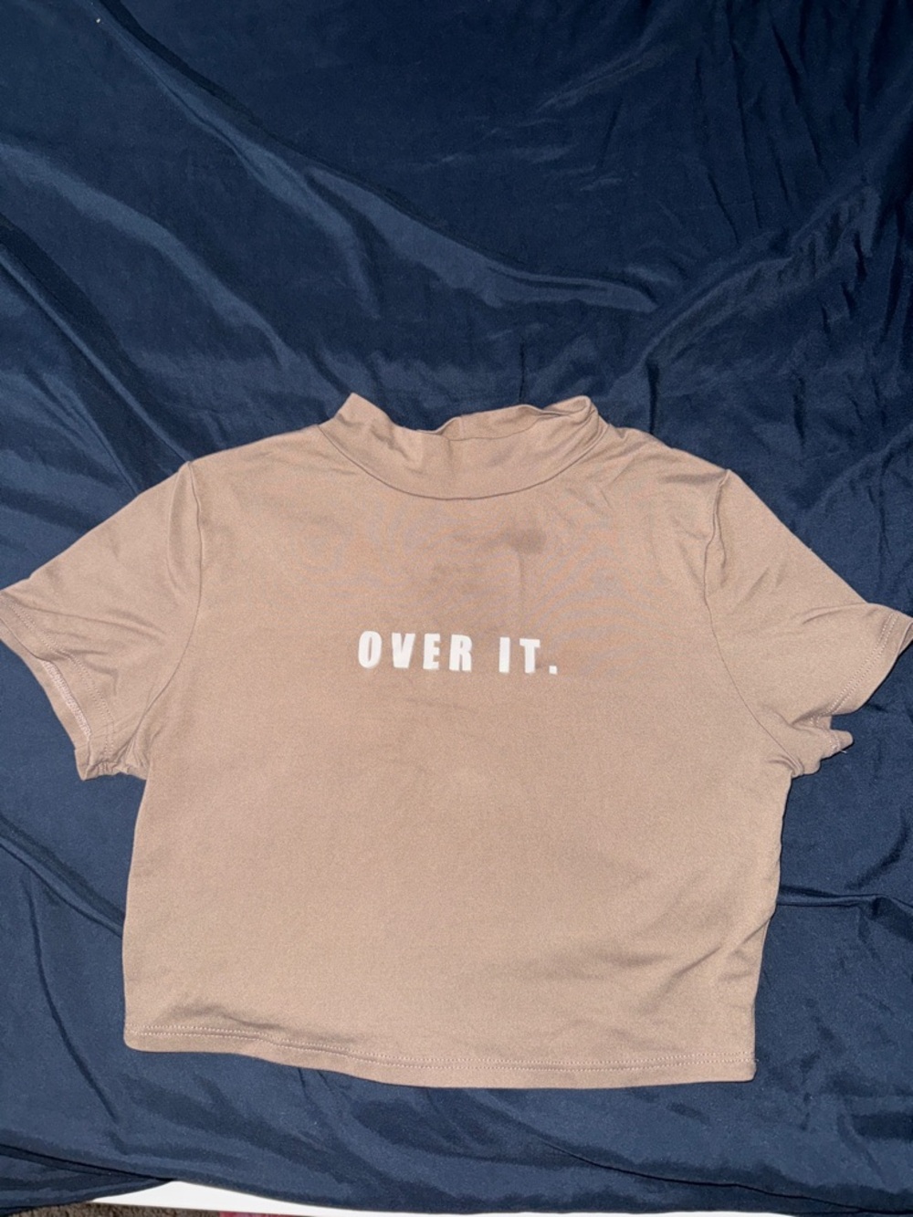 Fashion Nova Taupe 'OVER IT.' Mock Neck Crop Tee